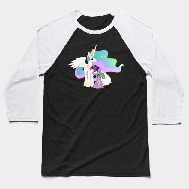 Princess Celestia comforting Twilight and Spike Baseball T-Shirt by CloudyGlow